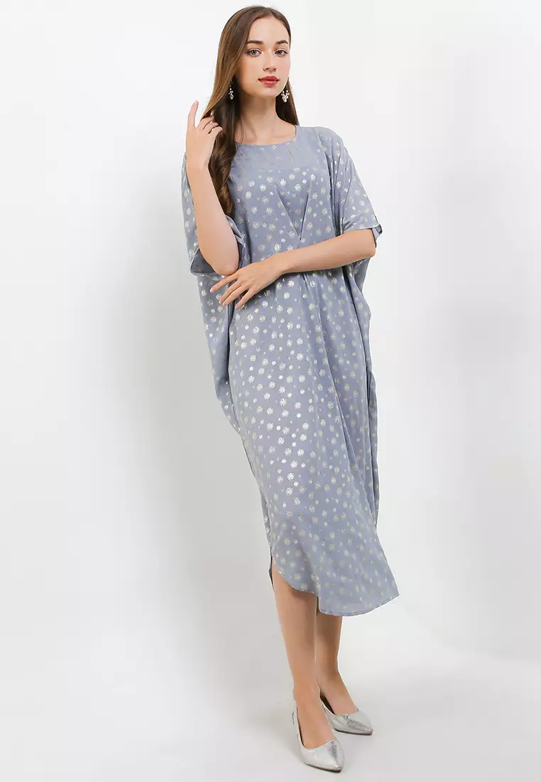 Metalic Print Pleats Kaftan