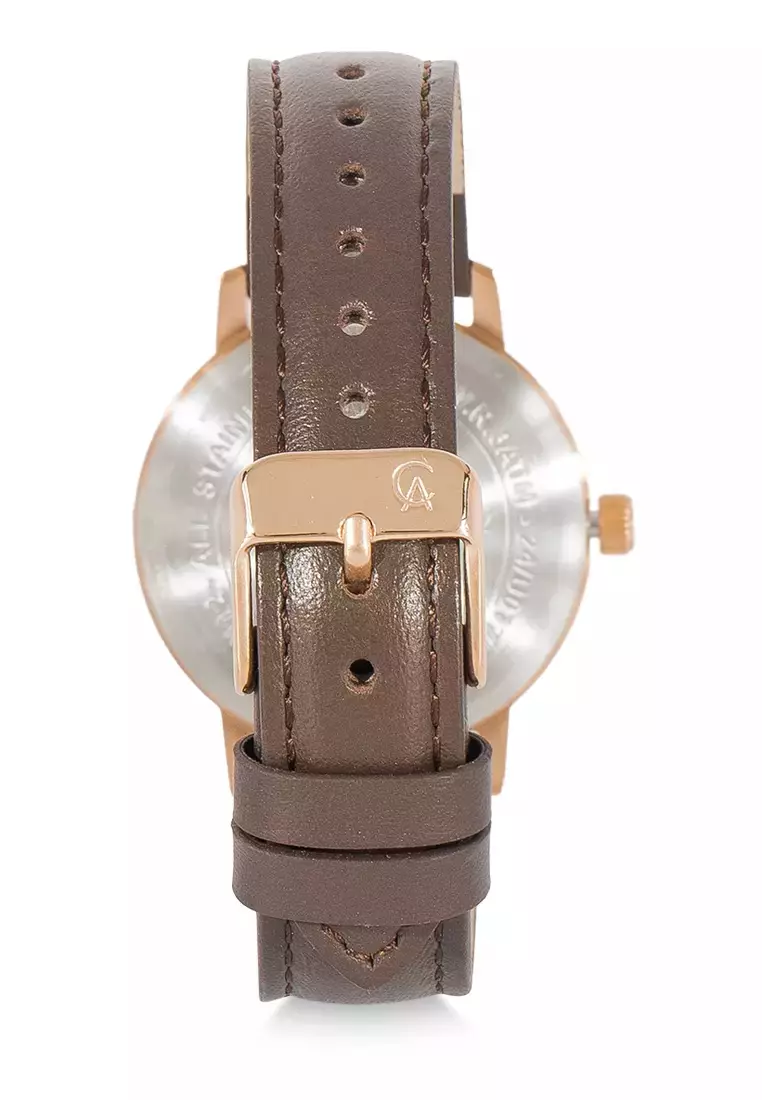 Alexandre Christie Jam Tangan Wanita - Brown Light Pink - Leather Strap - 1028 LDLRGLN