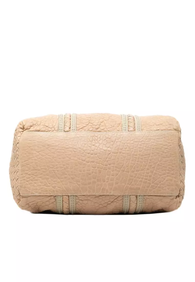 Pre-Loved Bottega Veneta Intrecciato Trimmed Pebbled Lambskin Top Handle Bag