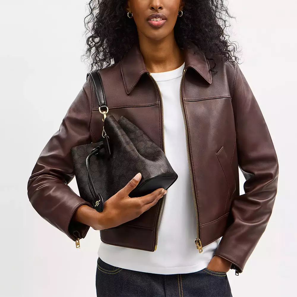 Rowan Bucket Bag Signature Canvas Walnut/Black