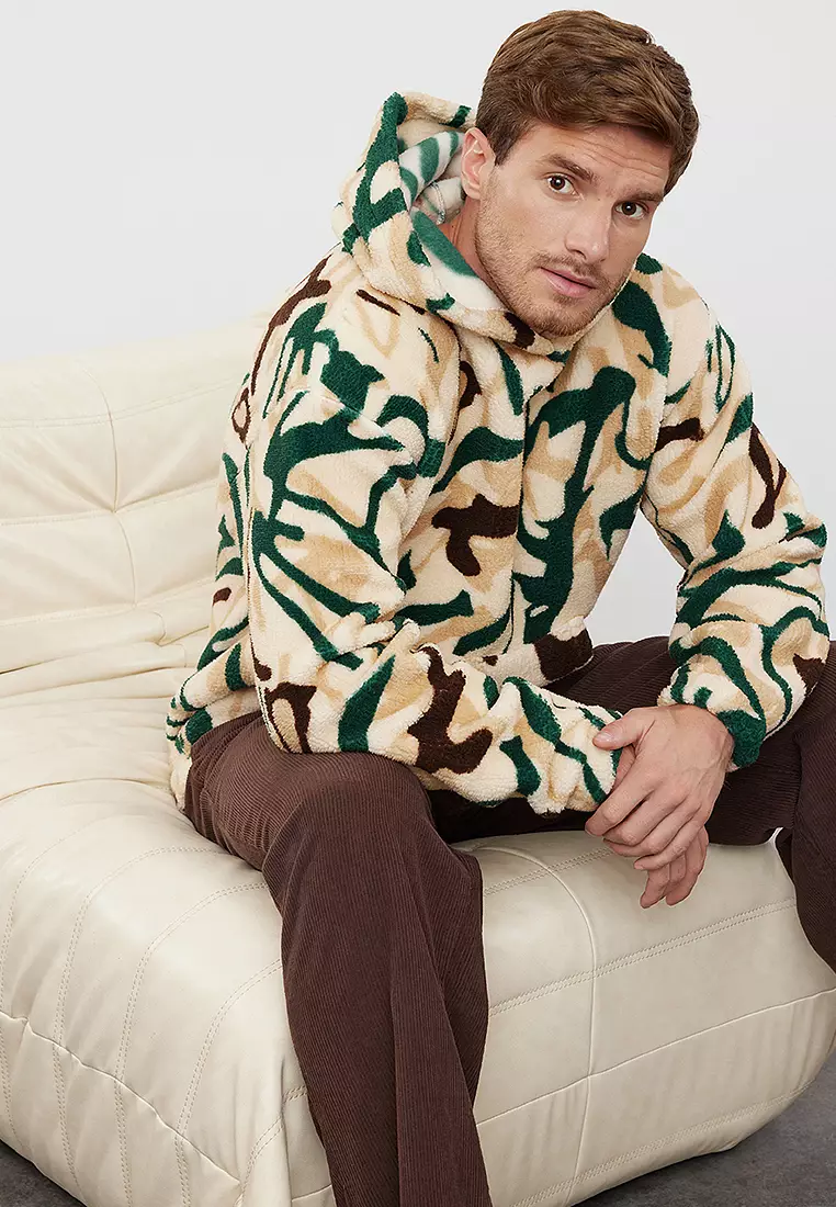 Printed Sherpa Hoodie