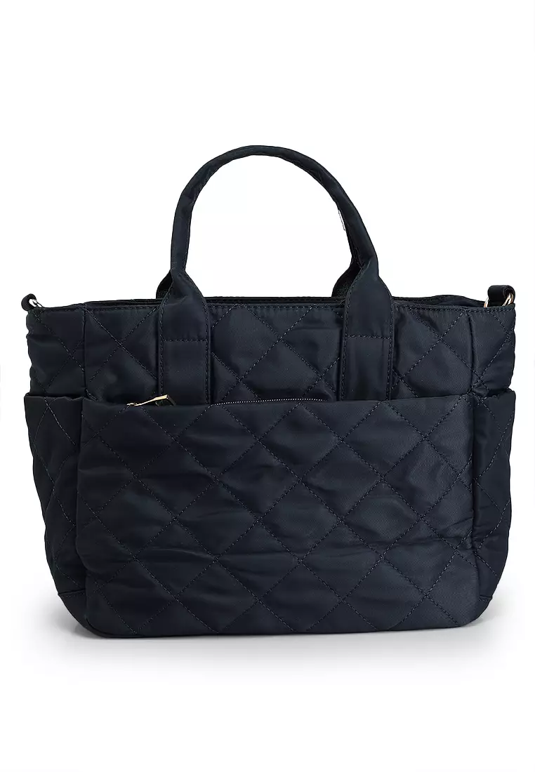 Quilted Nylon Convertible Top Handle Bag