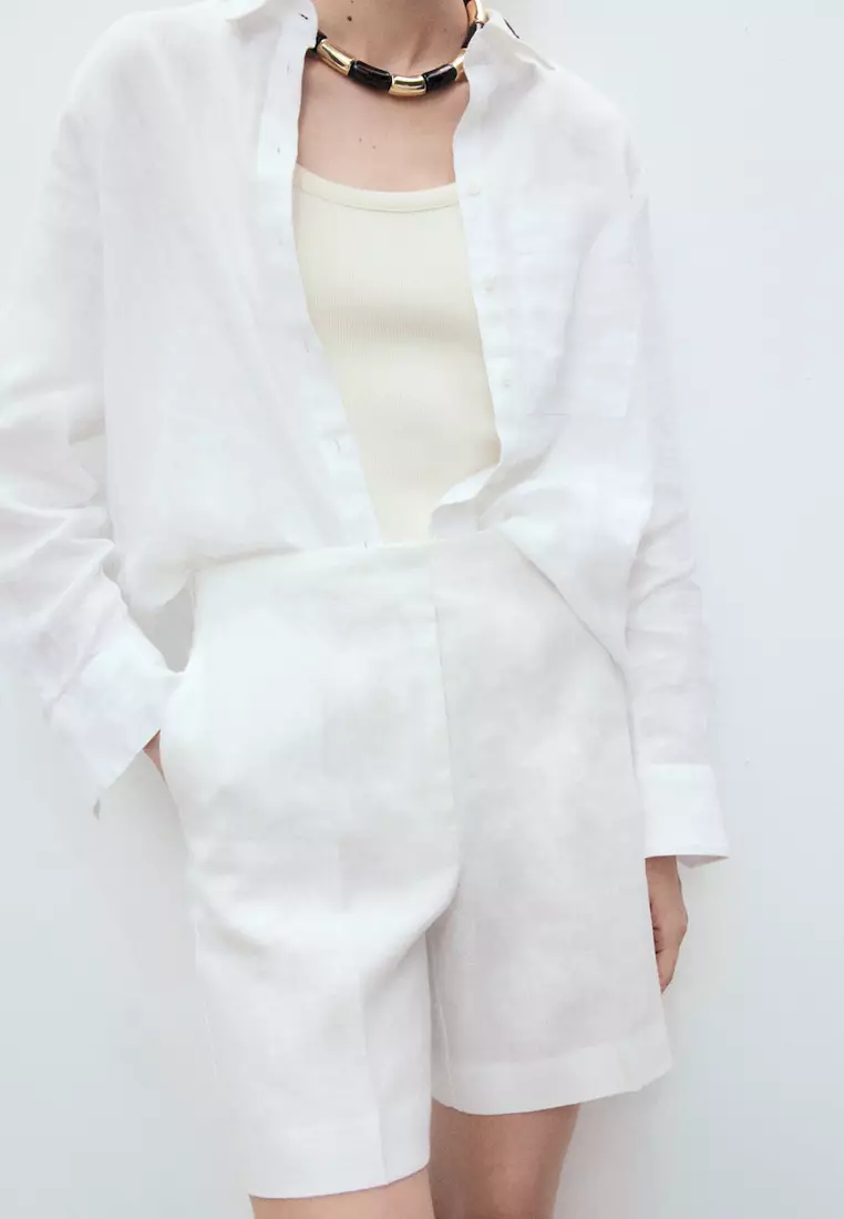 Straight Mid-Rise Linen Shorts