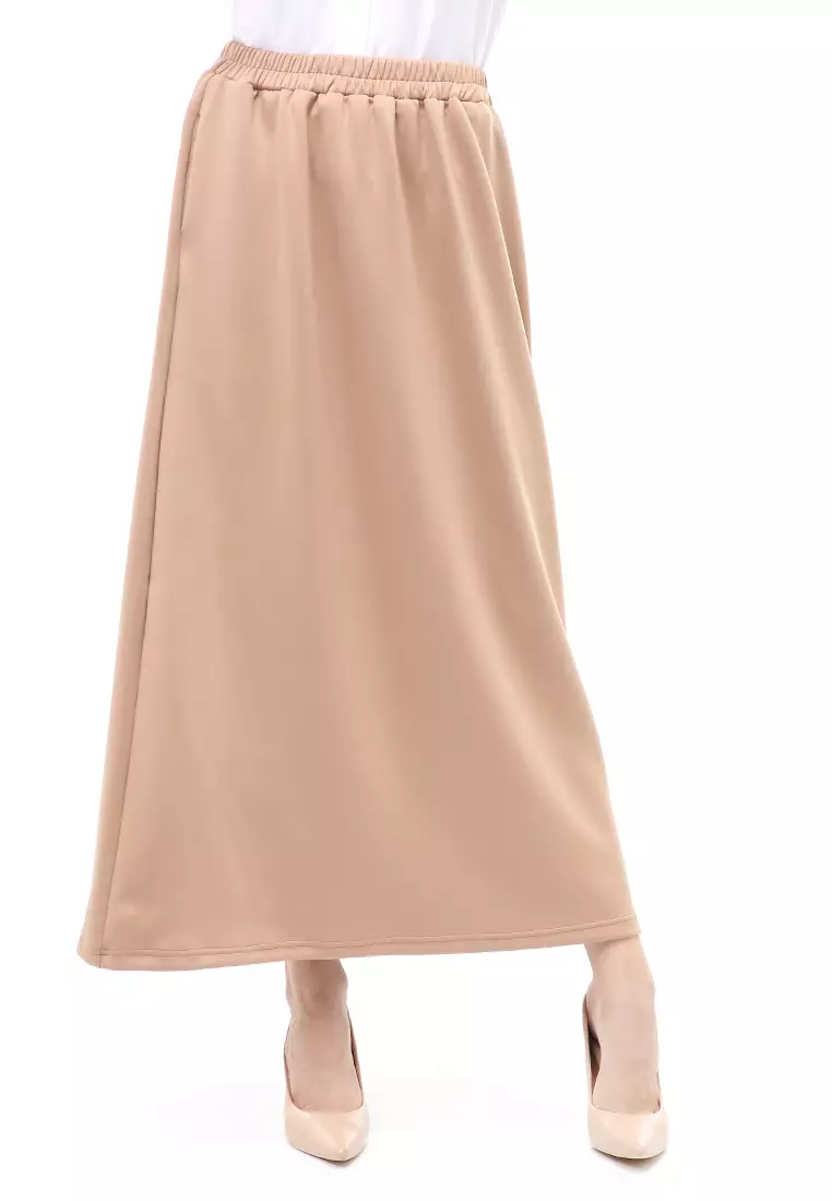 Rok Panjang Muslimah Polos Bawahan Wanita Regular Fit All Size - Mocca