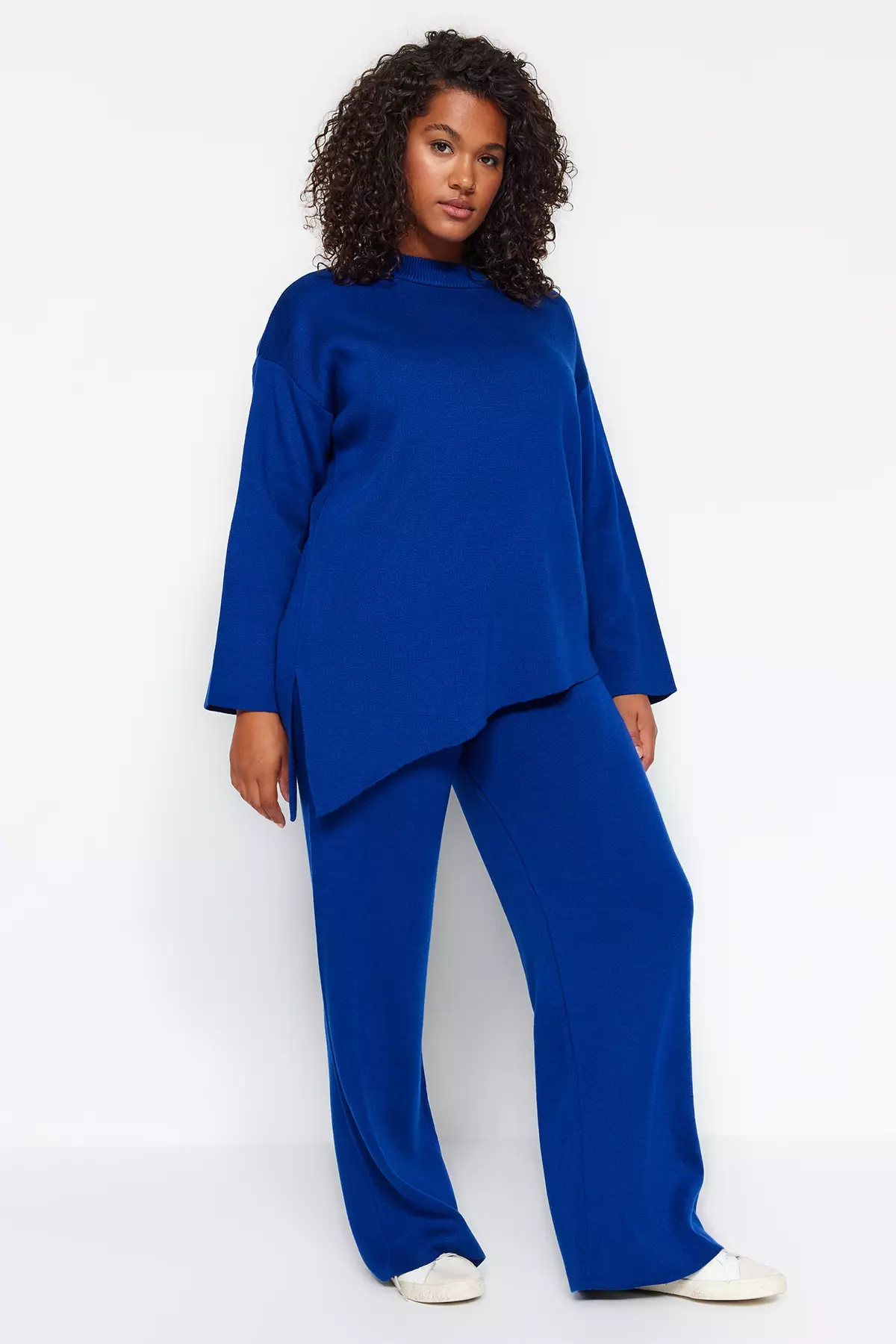 Trendyol Plus Size Saks Stand Up Collar Asymmetrical Knitwear Top