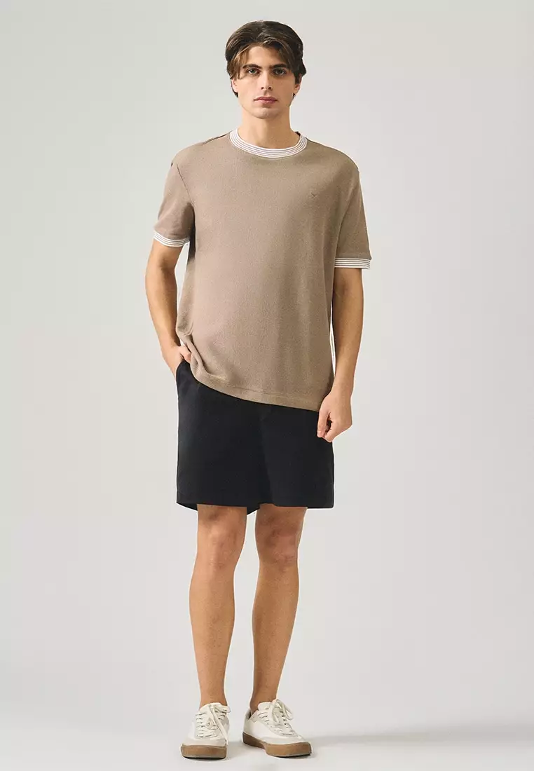 Regular Fit T-Shirt With Multiple Contrast Tipping Detail In Textured Knit