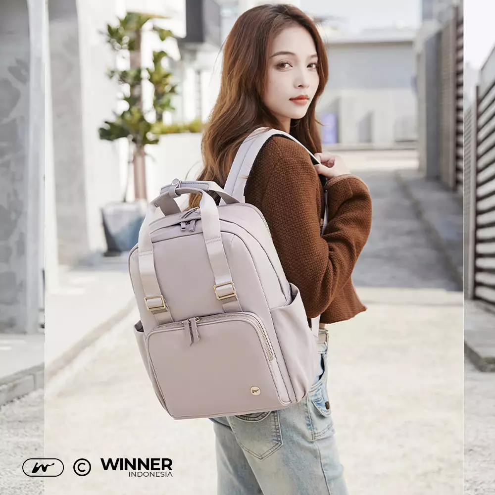WINNER Tas Ransel Laptop 14 inch Oxford Anti-Air Backpack Korean Style (T14-018-6130) - Warna Light-Pink 14 inch