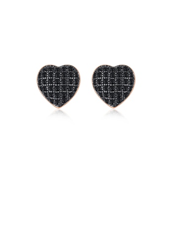 Glamorousky black Fashion Romantic Plated Rose Gold Heart-shaped Stud Earrings with Black Cubic Zirconia 85473AC6CAB0D2GS_1