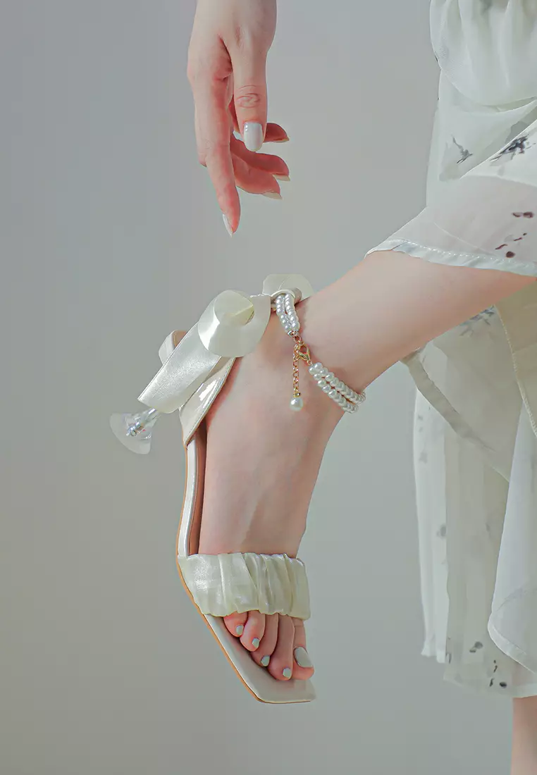 6.5CM Pleated Strap Crystal Heel Sandals BY665-9