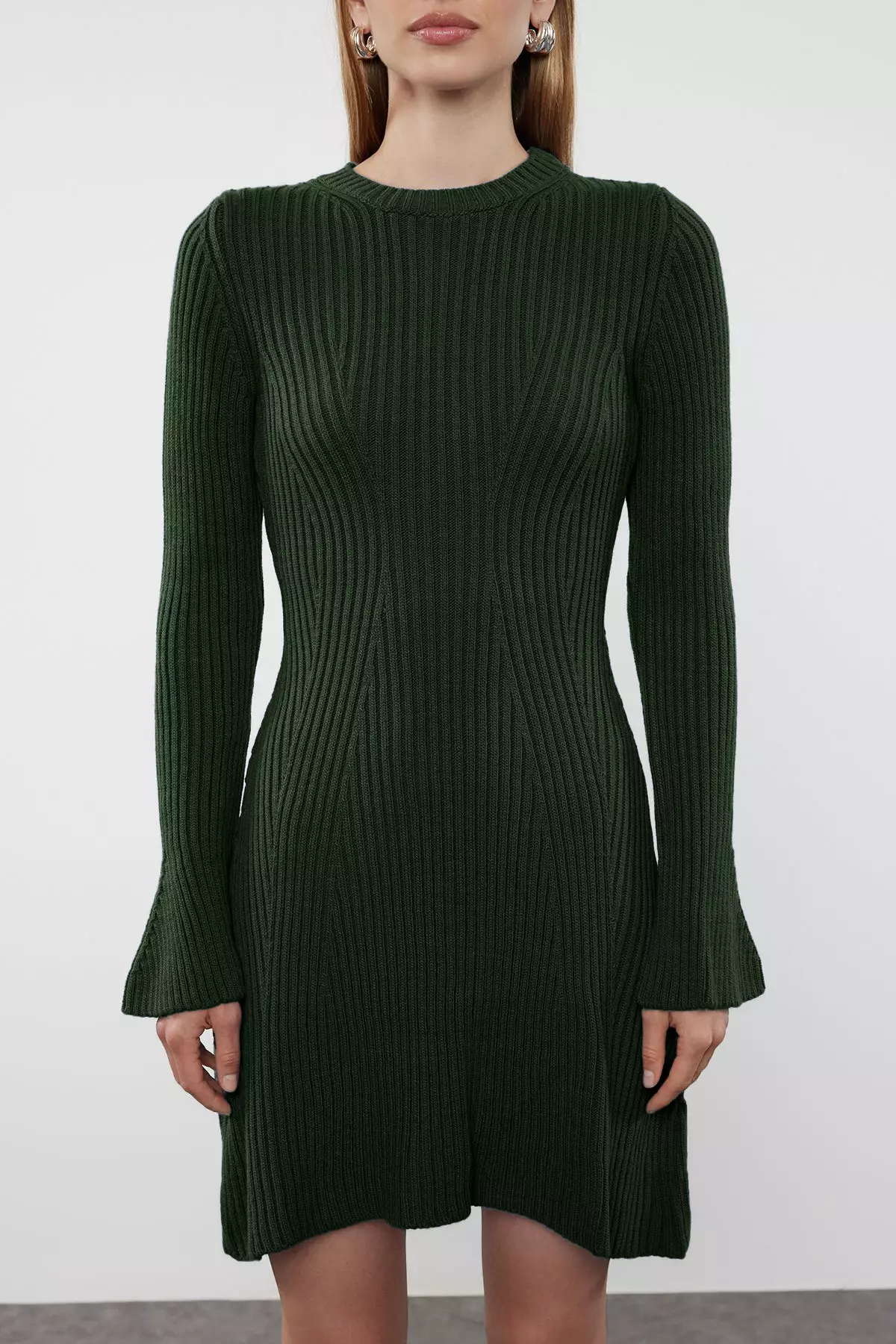 Emerald Green Mini Knitwear A Line Form Fit Dress