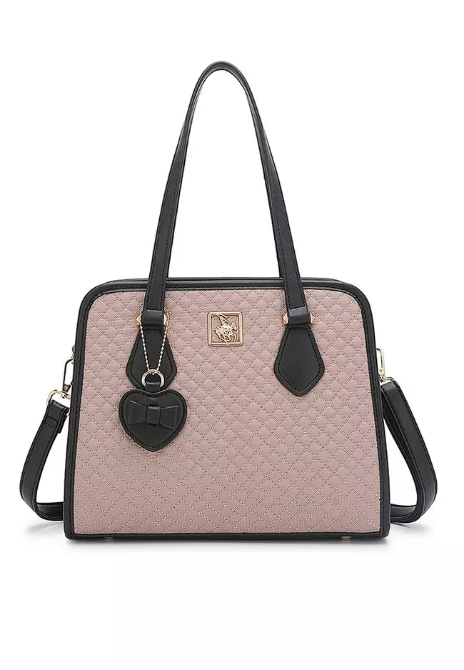 2-In-1 Quilted Top Handle Bag & Zipper Purse - Pink