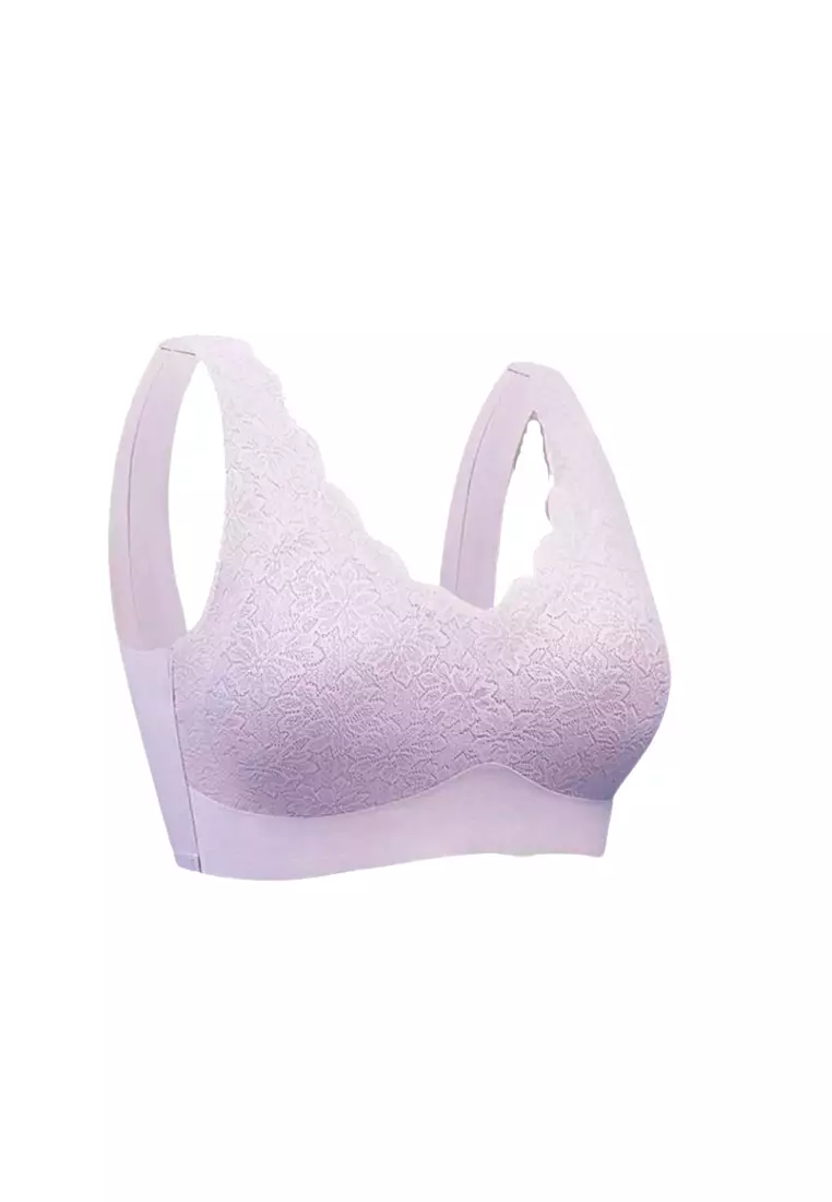 Premium Remi Lace Plus Size Seamless Wireless Paded Push Up Bralette in Purple