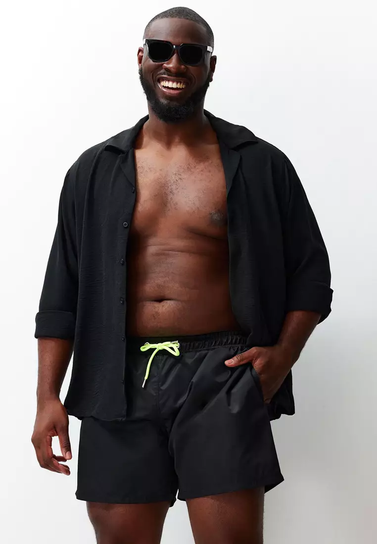 Black Plus Size Standard Fit Swimsuit Swim Shorts TMNSS24KD00000