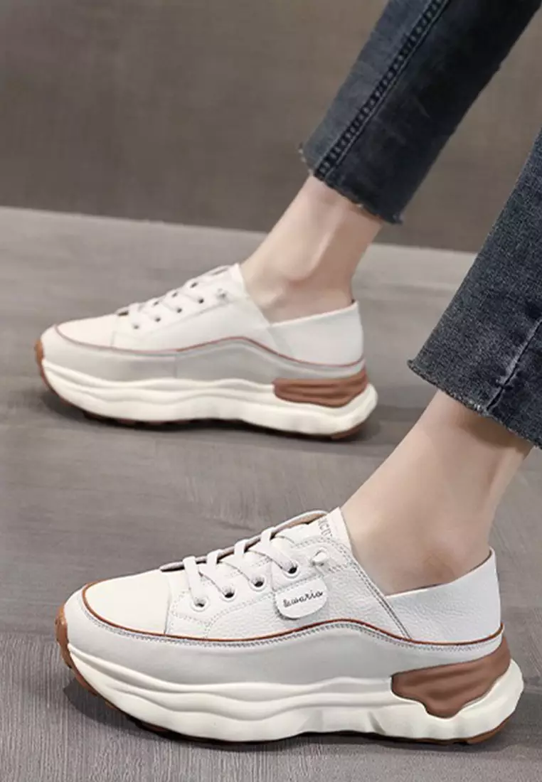 Genuine Leather Thick-sole White Sneakers RX-T3189