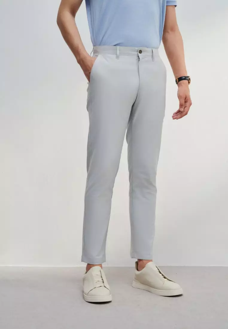 Soft Cotton Rich Stretch Slim Tapered Fit Twill Casual Pants