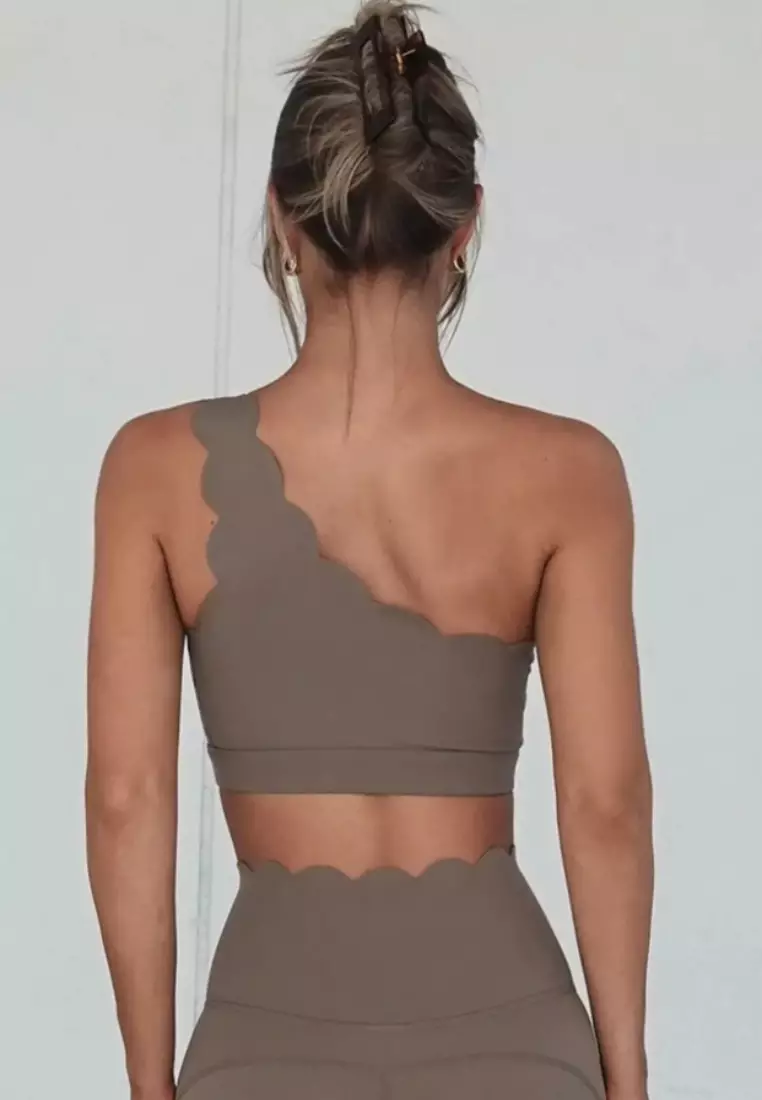 Tiana Scallop One-Shoulder Sports Bra – Removable Padding Yoga & Gym Activewear