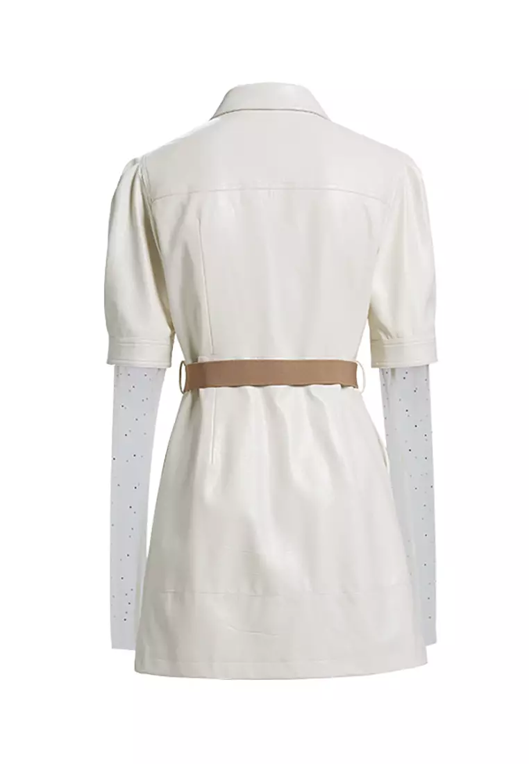 Layered Long Sleeve Shirt Dress with Belt