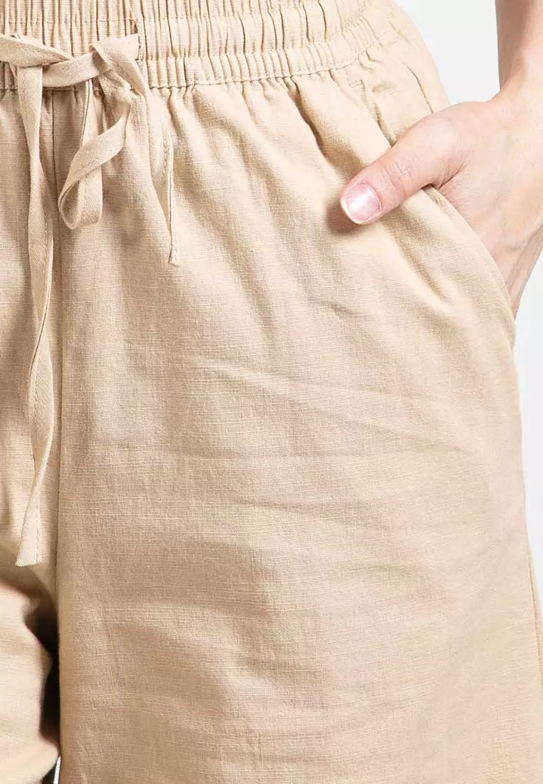 Forest Ladies Stretchable Cotton Linen Elastic Waist Wide Leg Pants Women Long Pants | Palazzo - 810473-13Khaki