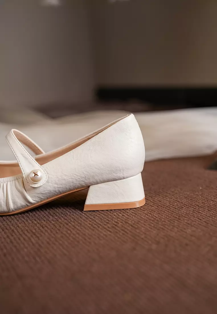 3CM Pearl Strap Microfiber Leather Mary Jane Shoes BY3102-19