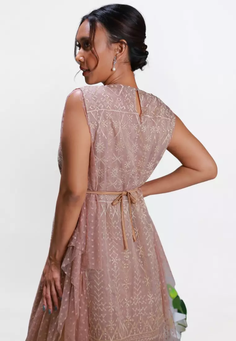 Nayara Dress Tulle Serafina Coklat Baju Muslim Pendek