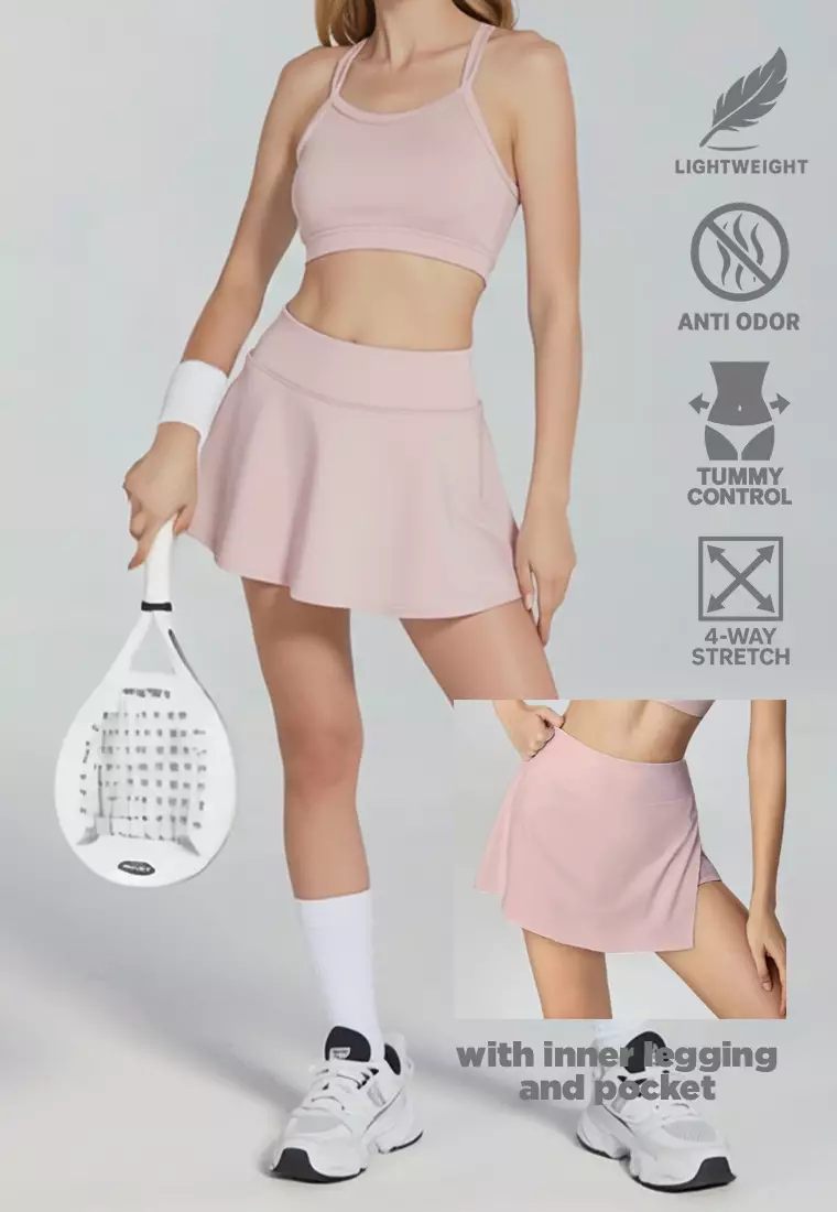 LB127 Rok Padel Tenis Wanita Legging inside Skort ada Kantong TdBolt pastel pink