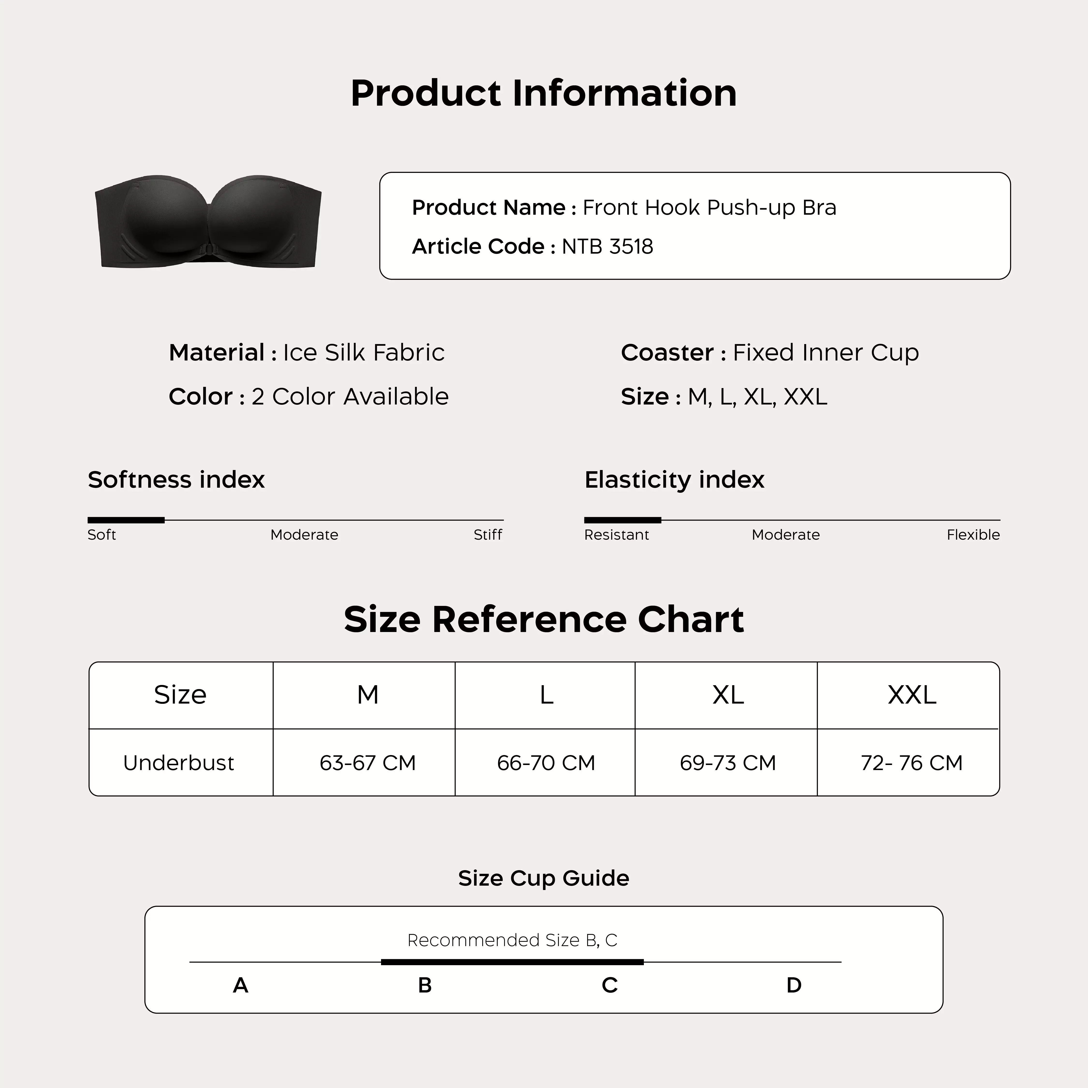 Nathalie Front Hook Strapless Bra NTB 3518 - Hitam