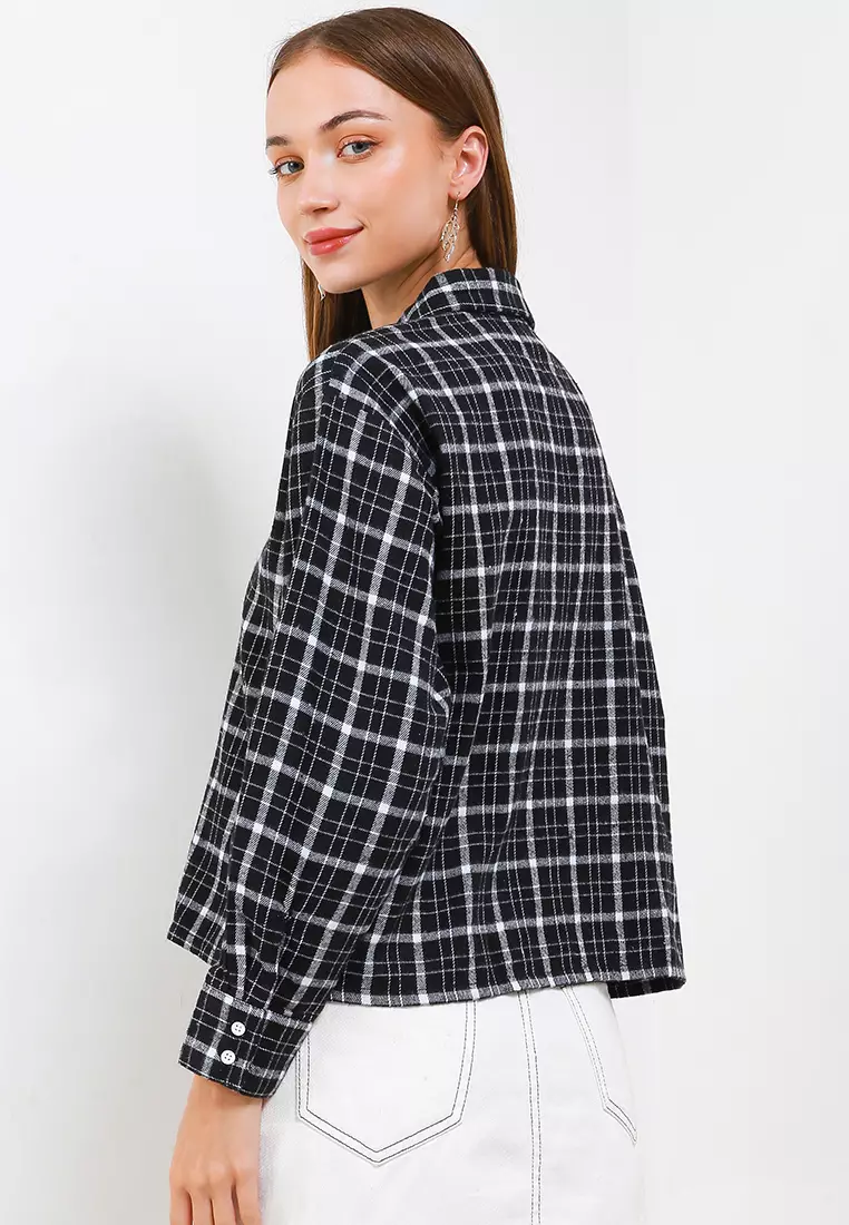 Kemeja Wanita Hamira Black Offwhite