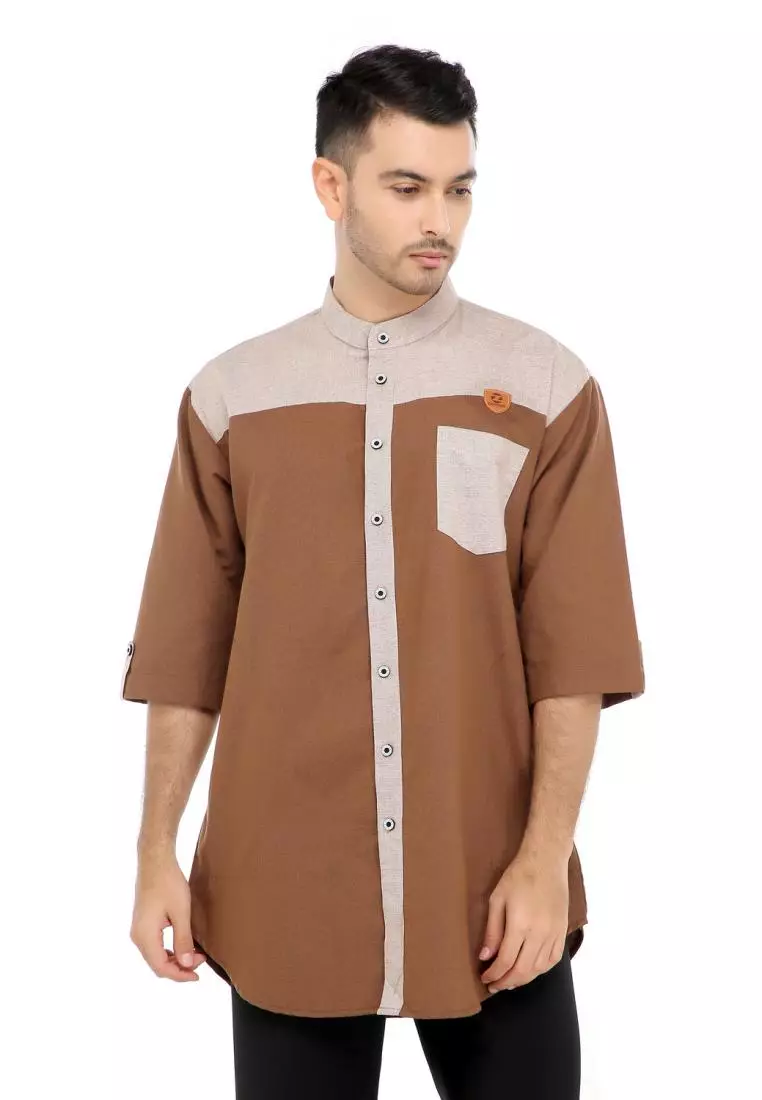 Baju Koko Gamis Muslim Pria Luqman - Coklat