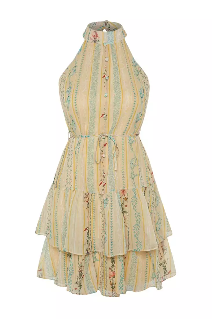 Floral Halter Neck Mini Dress