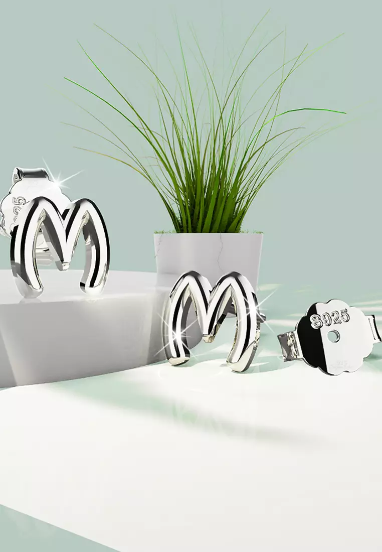 Solid 925 Sterling Silver Initial Alphabet Personalised Stud Earrings- M