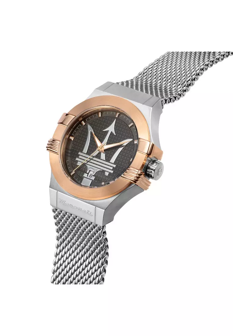 【2 Years Warranty】Maserati Potenza 42mm Silver Stainless Steel Men's Quartz Watch R8853108007 With Luminous Dial Hands