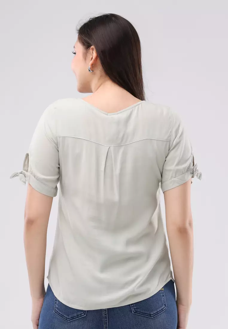 Plain Rayon Woven Short Sleeves Blouse