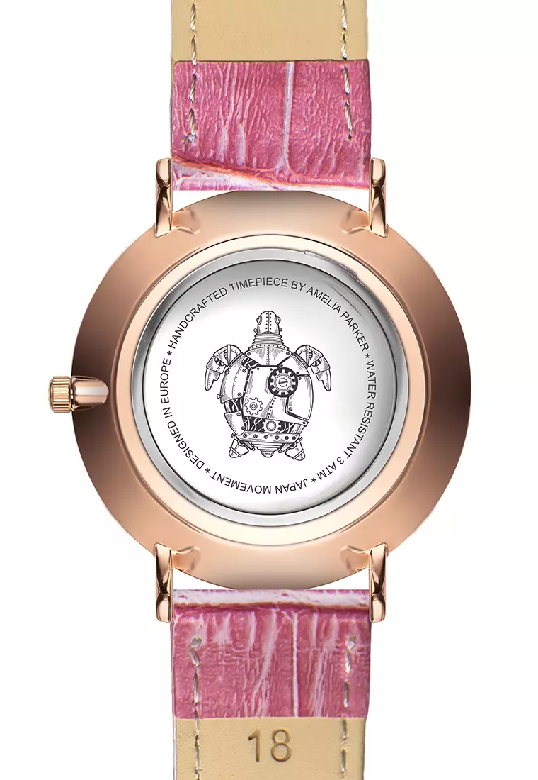 Amelia Parker Gold Sky Pink Leather women watch