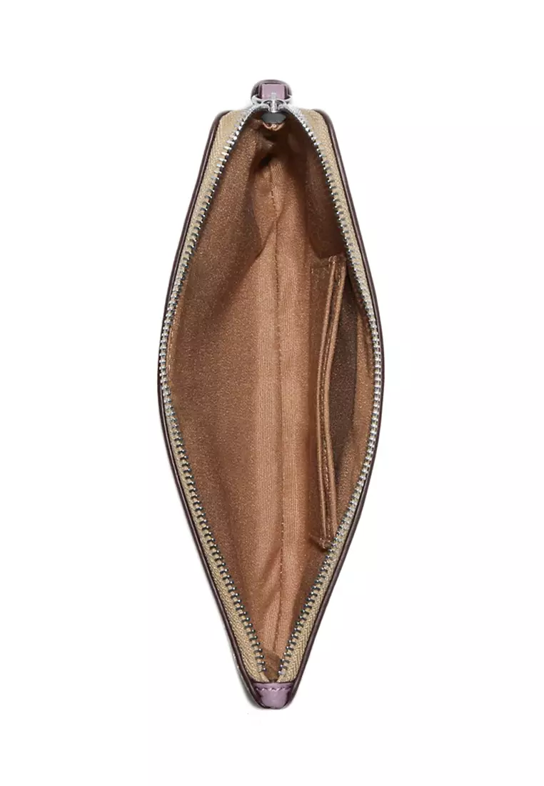 Large Corner Zip Wristlet In Signature Canvas - Brown/Purple