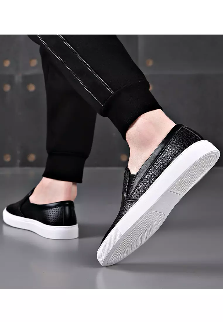 Mens black slip deals on sneakers