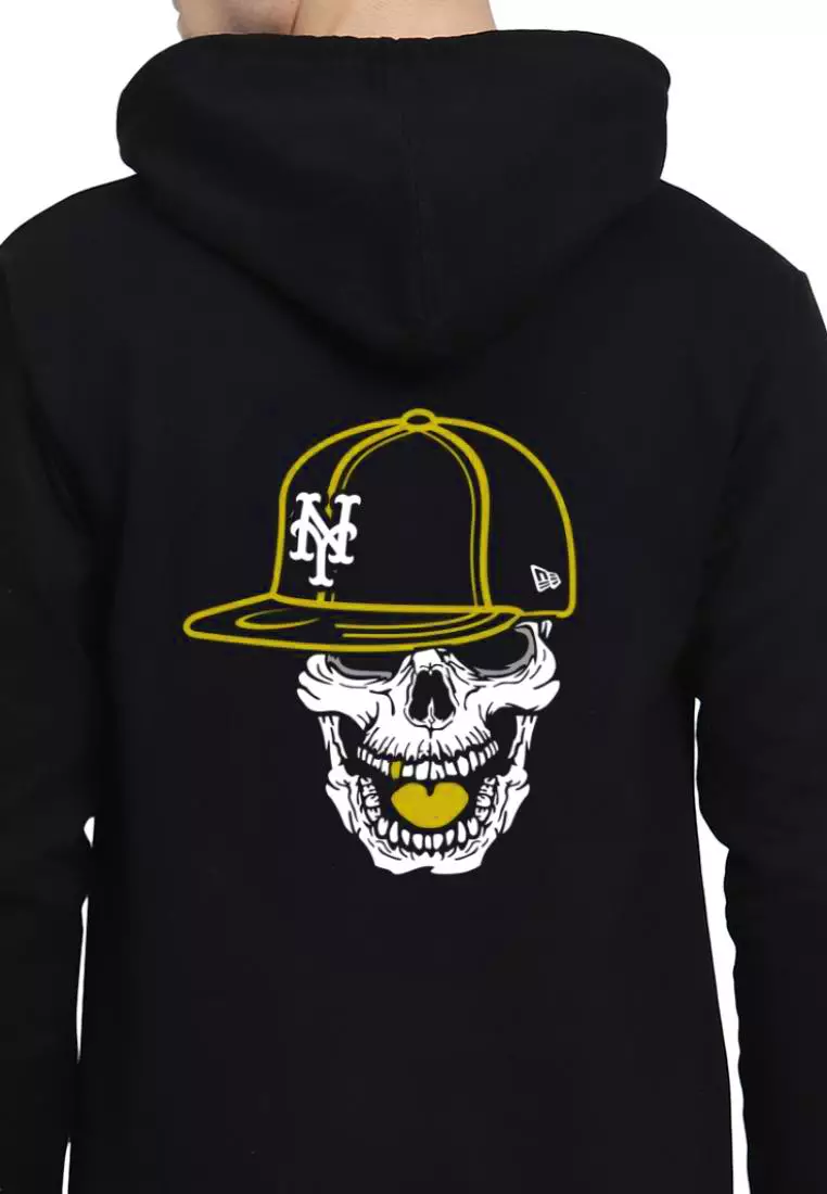 Mens Hardcore Skull Graphic Print Black Cotton Relaxed Fit Training Hoodie