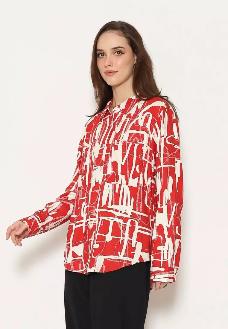 Urban Exchange Cherry Oversize Shirt Printed Red