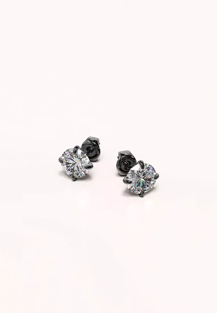 Solid Silver Mary Anne Crystal Stud Earrings In Black Gold