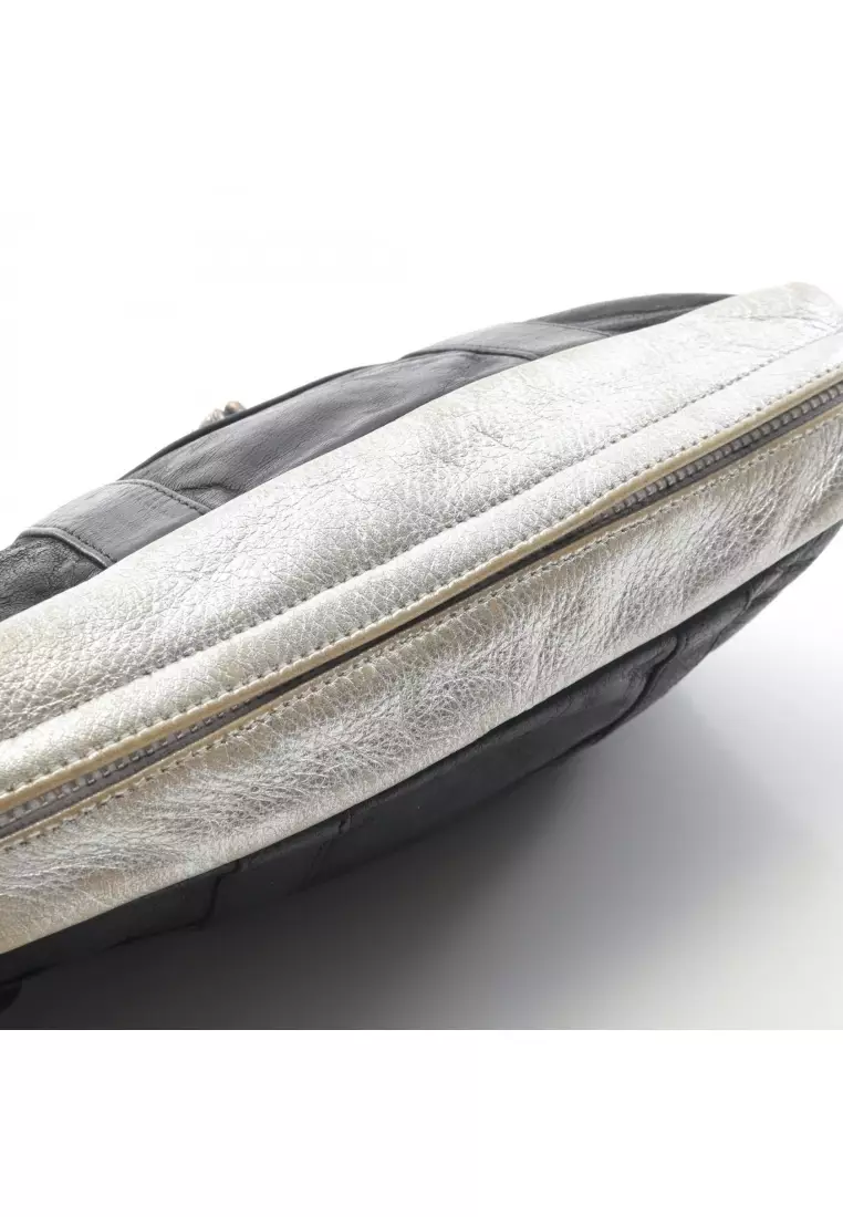 Pre-Loved Chrome Hearts Large Dagger Zip Clutch Pouch leather black Silver