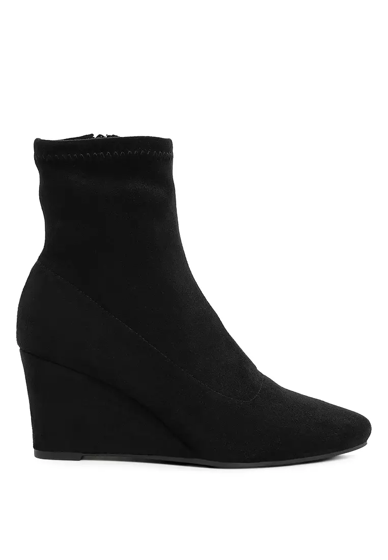 Discount on London Rag  shoes - SKU: Microfiber Wedge Sock Boots in Black