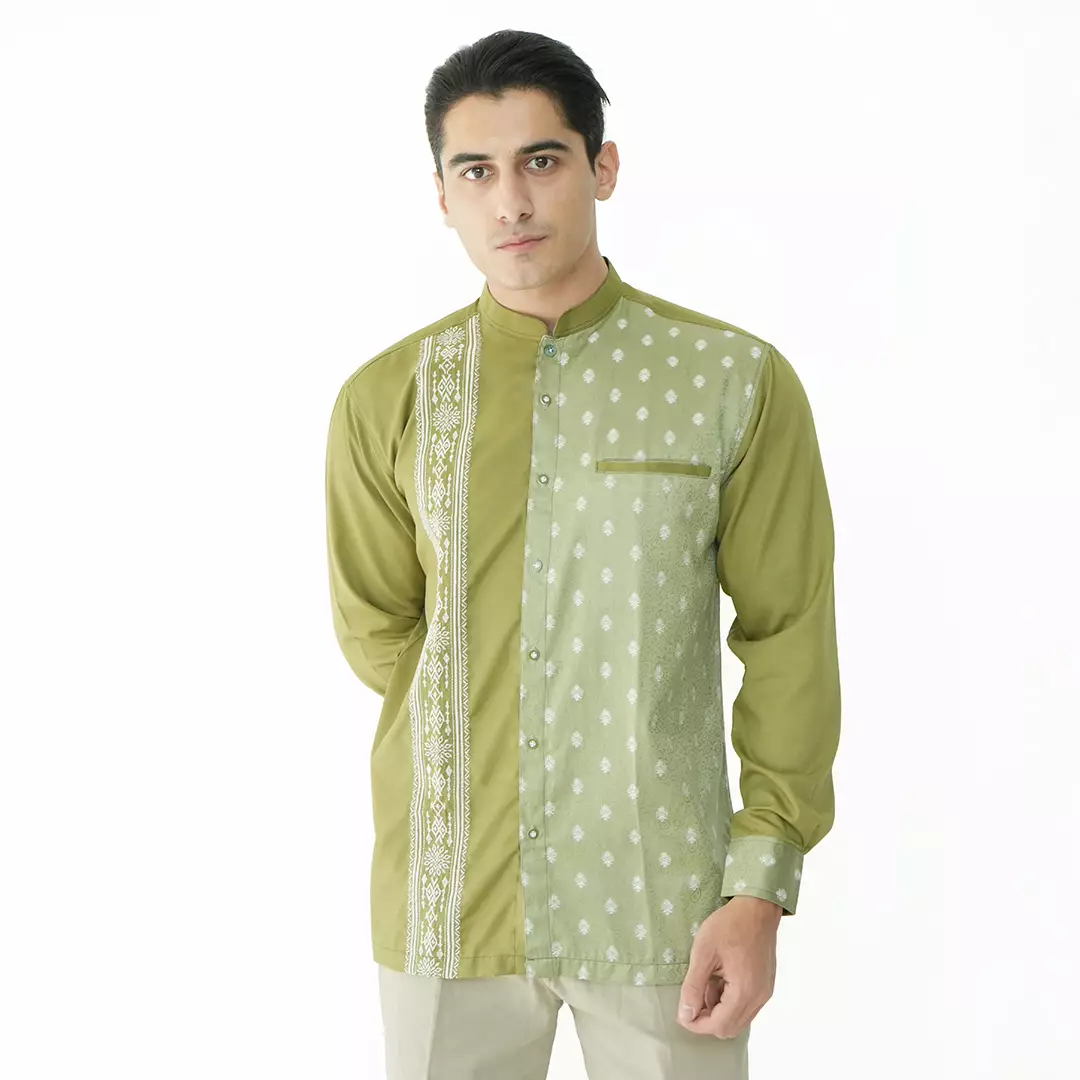 Casella Baju Koko Pria Lengan Panjang Premium | Baju Koko Batik Riyadh 9985 Army