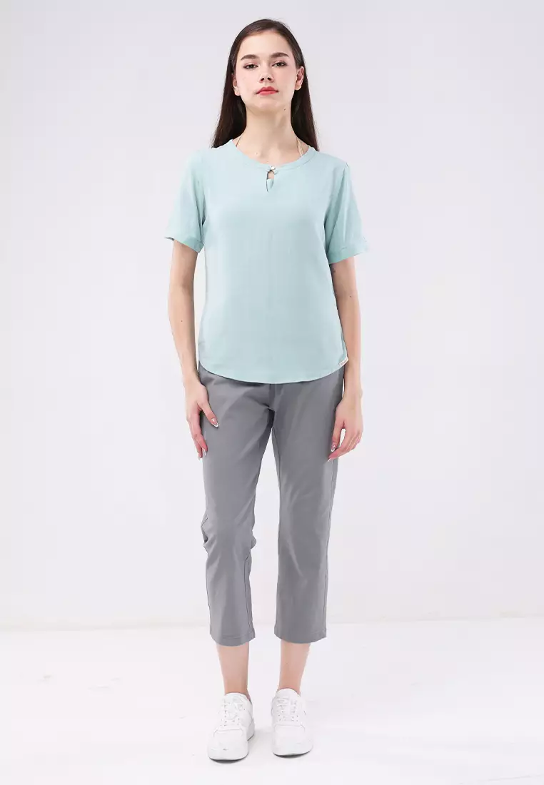 Woven Plain Soft Linen Short Sleeve Blouse