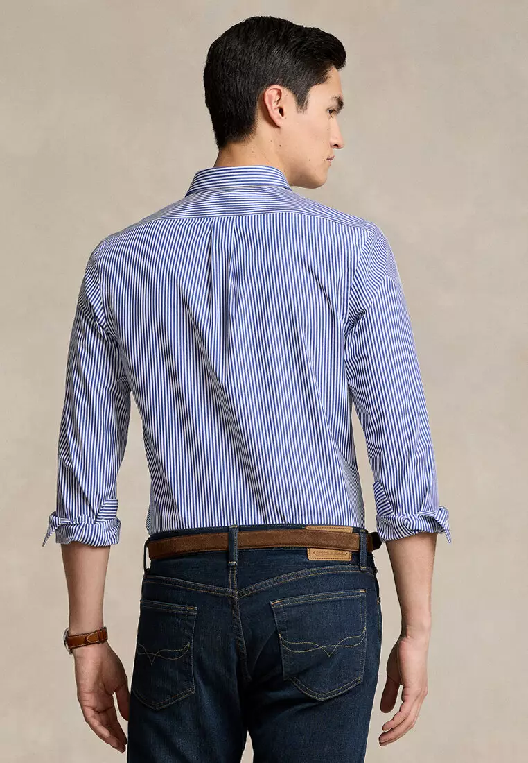 Slim Fit Striped Stretch Poplin Long Sleeve Shirt