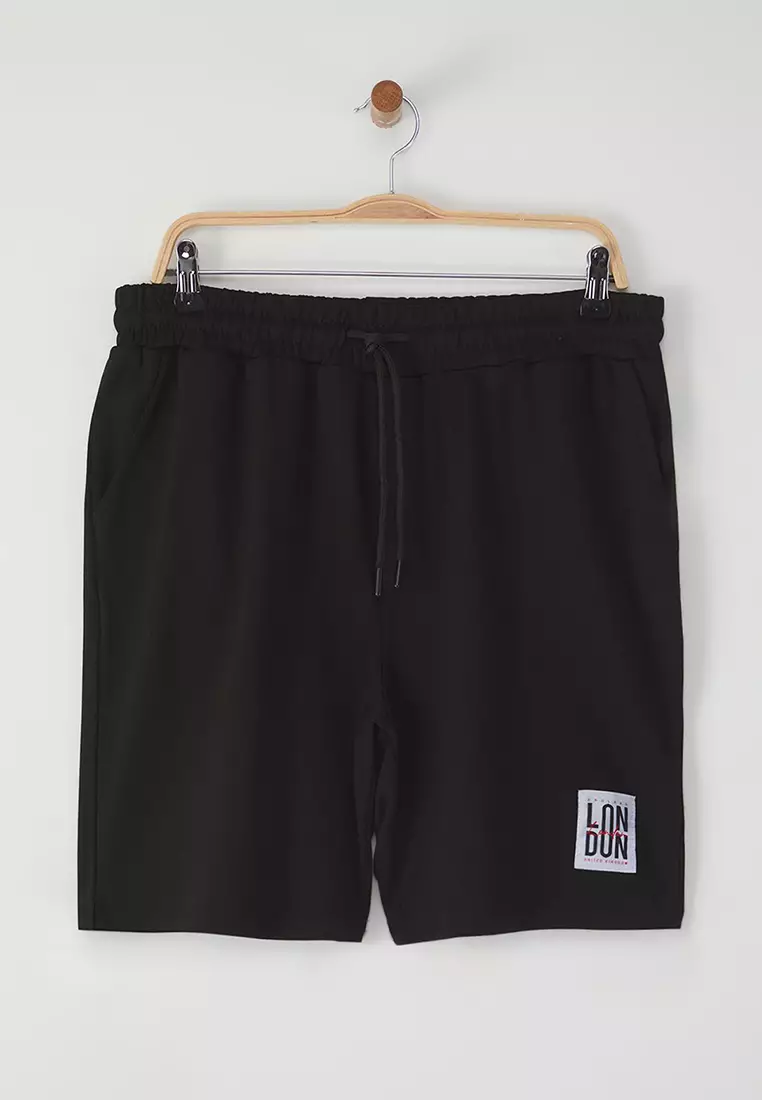 Black Regular Cut London Labeled Textured Pique Shorts & Bermudas TMNSS25SR00030