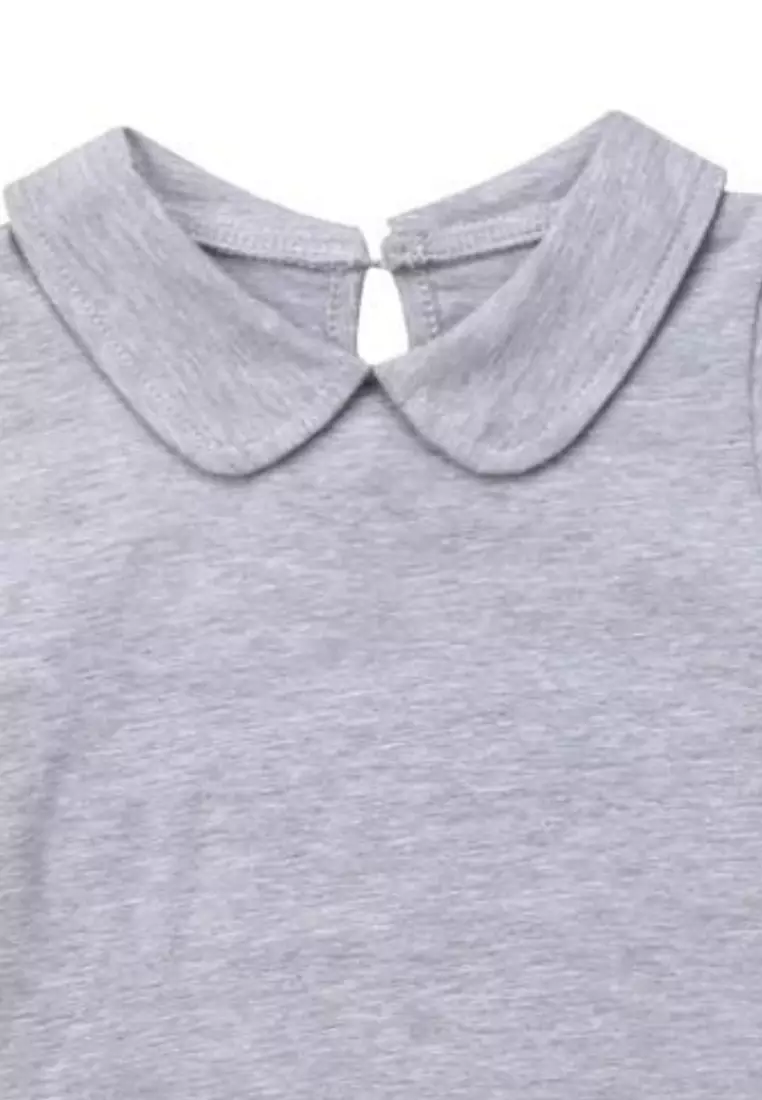 Cotton Peter Pan Collar in Short Sleeves - Grey
