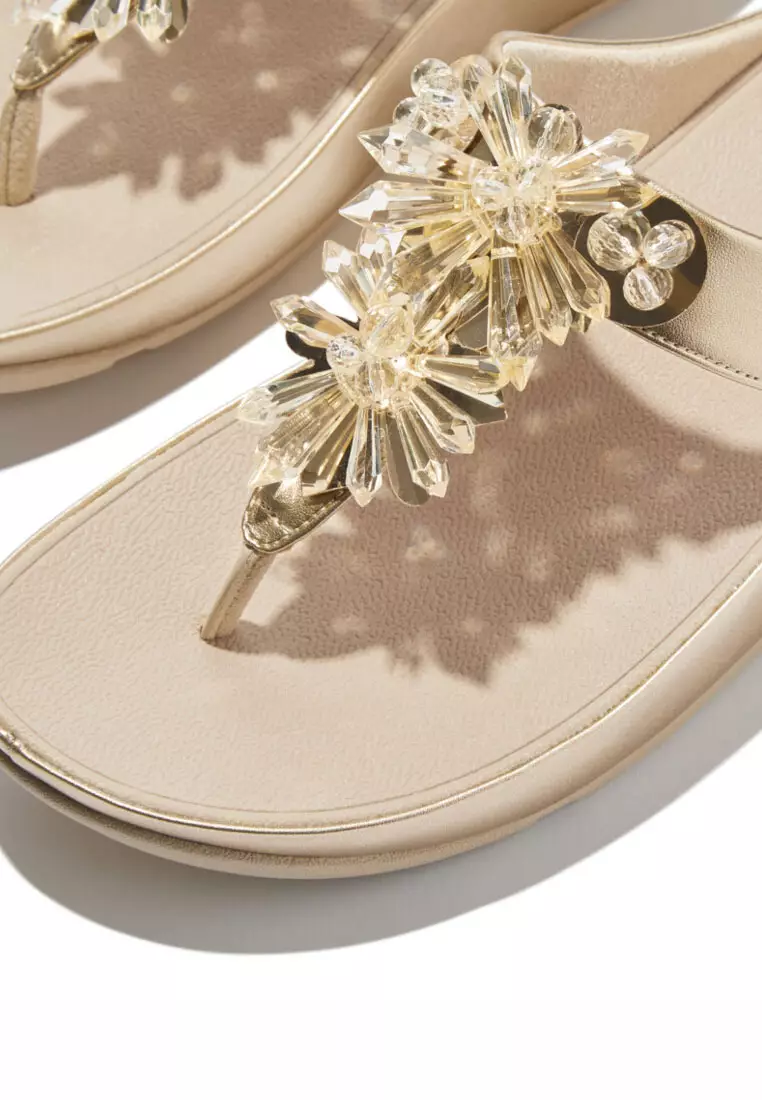 RUMBA Women's  Starburst-Bead Metallic Toe-Post Sandals - Platino (IG9-675)