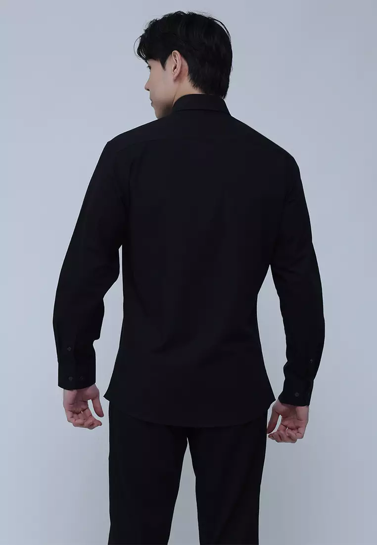 Slim Fit Cotton Long Sleeve Dress Shirt with Trim