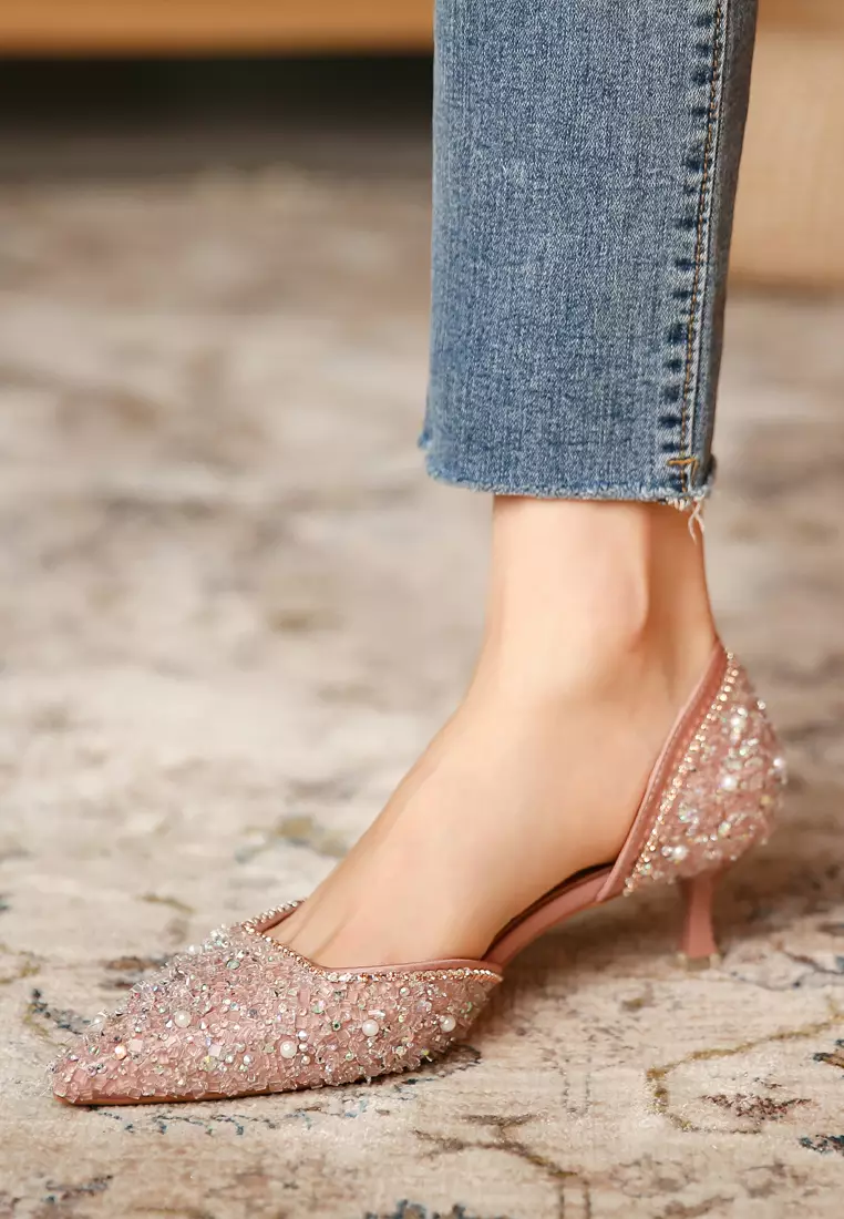4.5CM Rhinestone Pointy Hollow Pumps XJ3128-6
