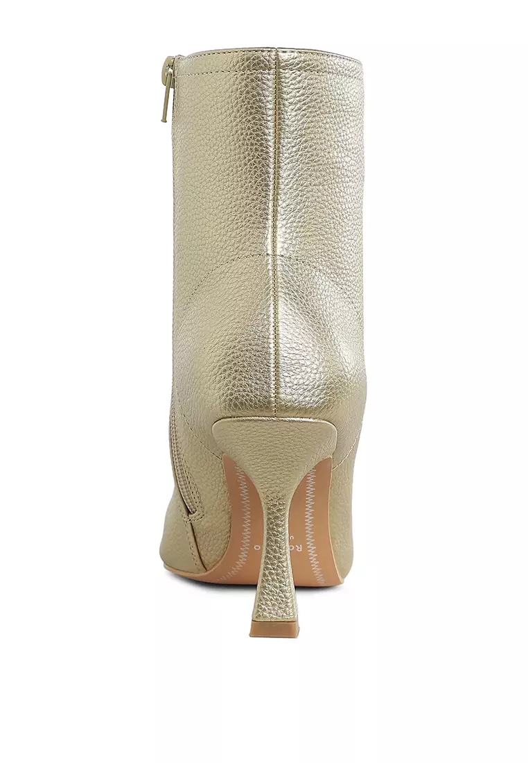 Metallic Pointed Toe Ankle Boots in Gold