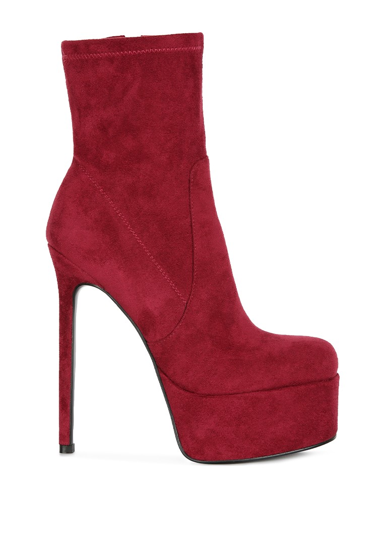 Burgundy High Heeled Microfiber Ankle Boot